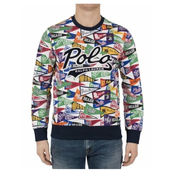 POLO / RALPH LAUREN - Embroidered POLO Pennants Baseball Flags M Sweater - Picture 3 of 11